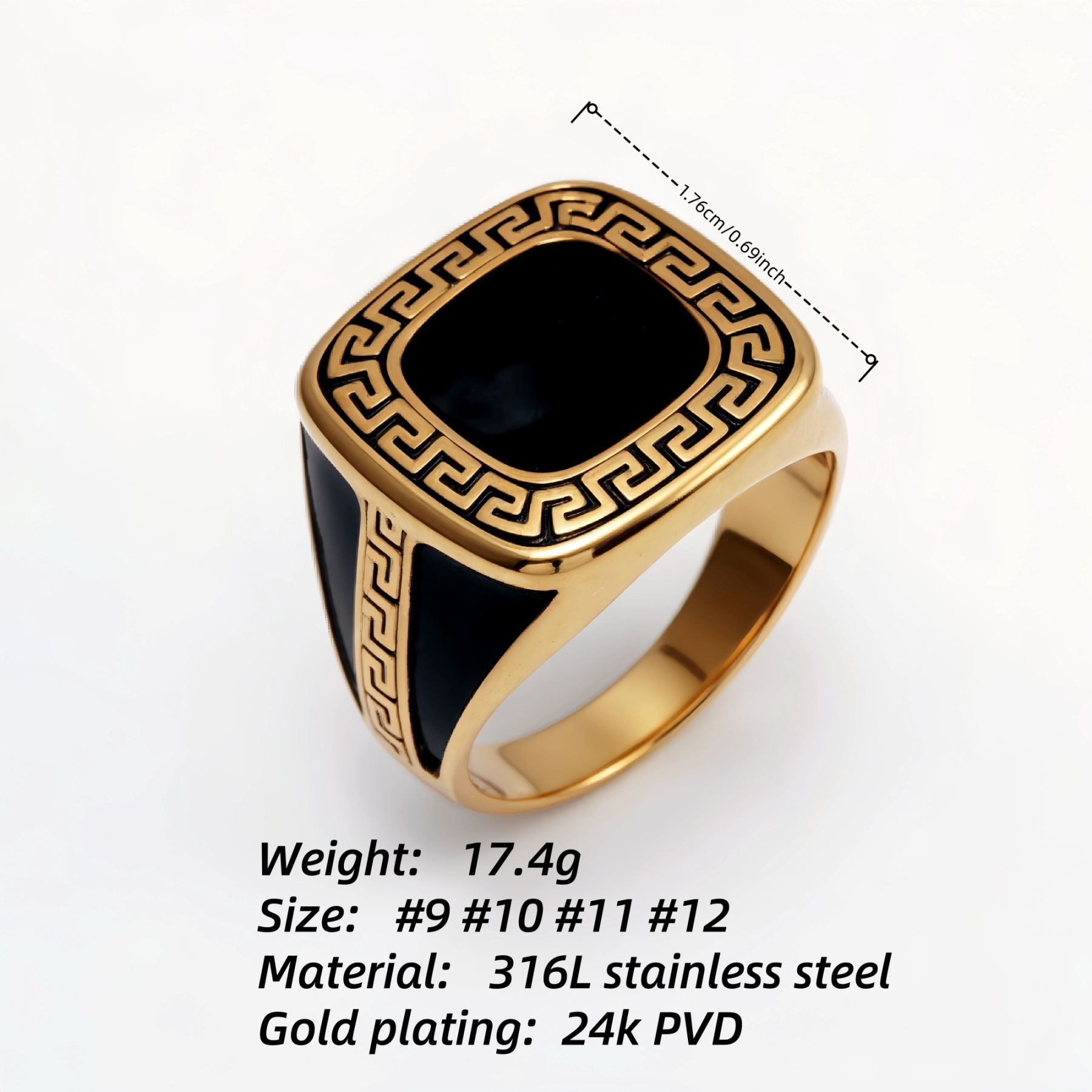 Retro Gold - tone Greek Key Ring, A Must - have for Fashionistas | G002104-JinBaoJewerly