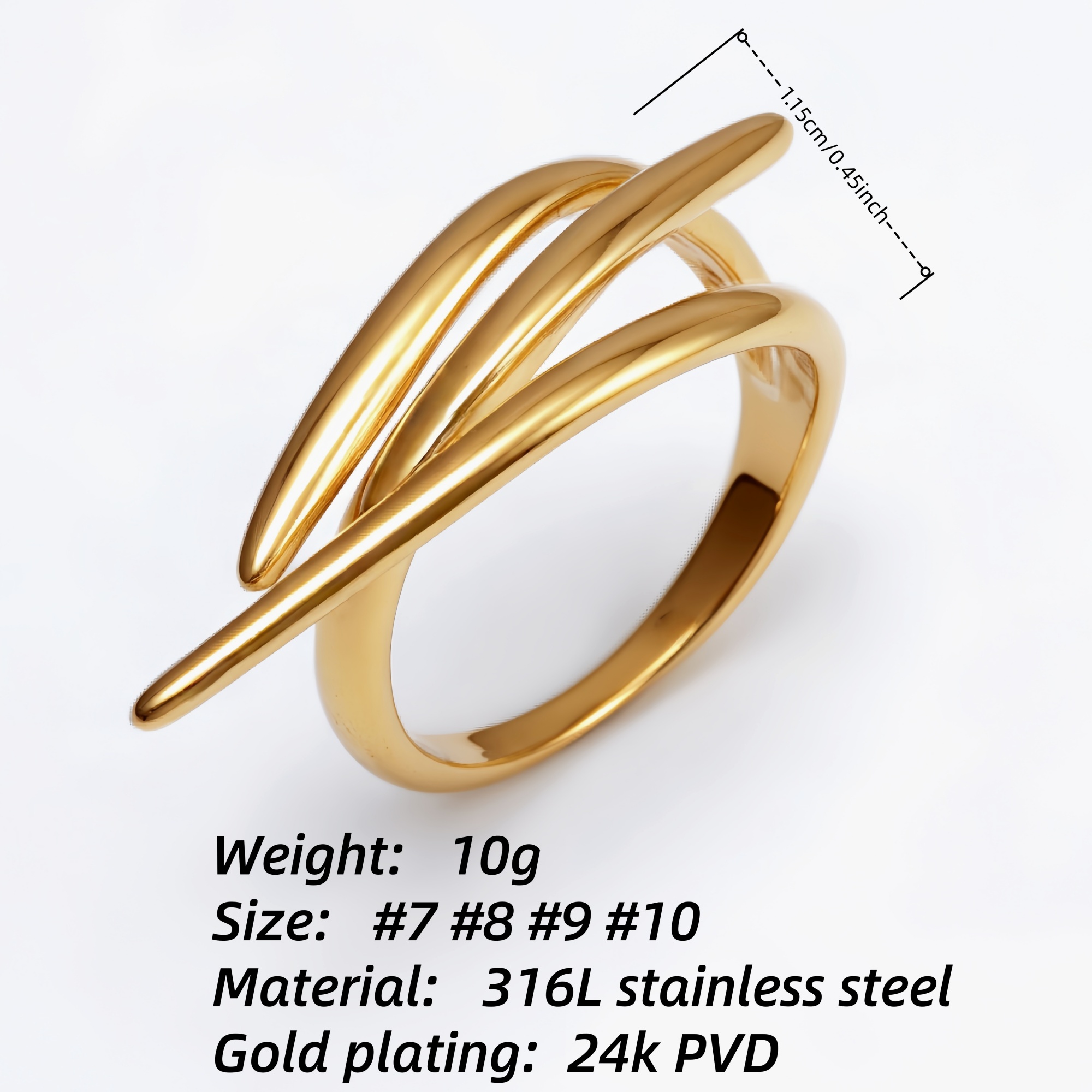Gold Stainless Steel Women's Intertwined Multi-Layer Statement Ring | G004949-JinBaoJewerly
