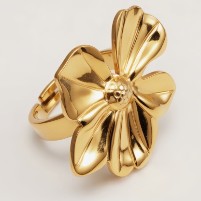 Gold Petal & Stamen Ring, Sweet - style Fashion Band | G006220-JinBaoJewerly