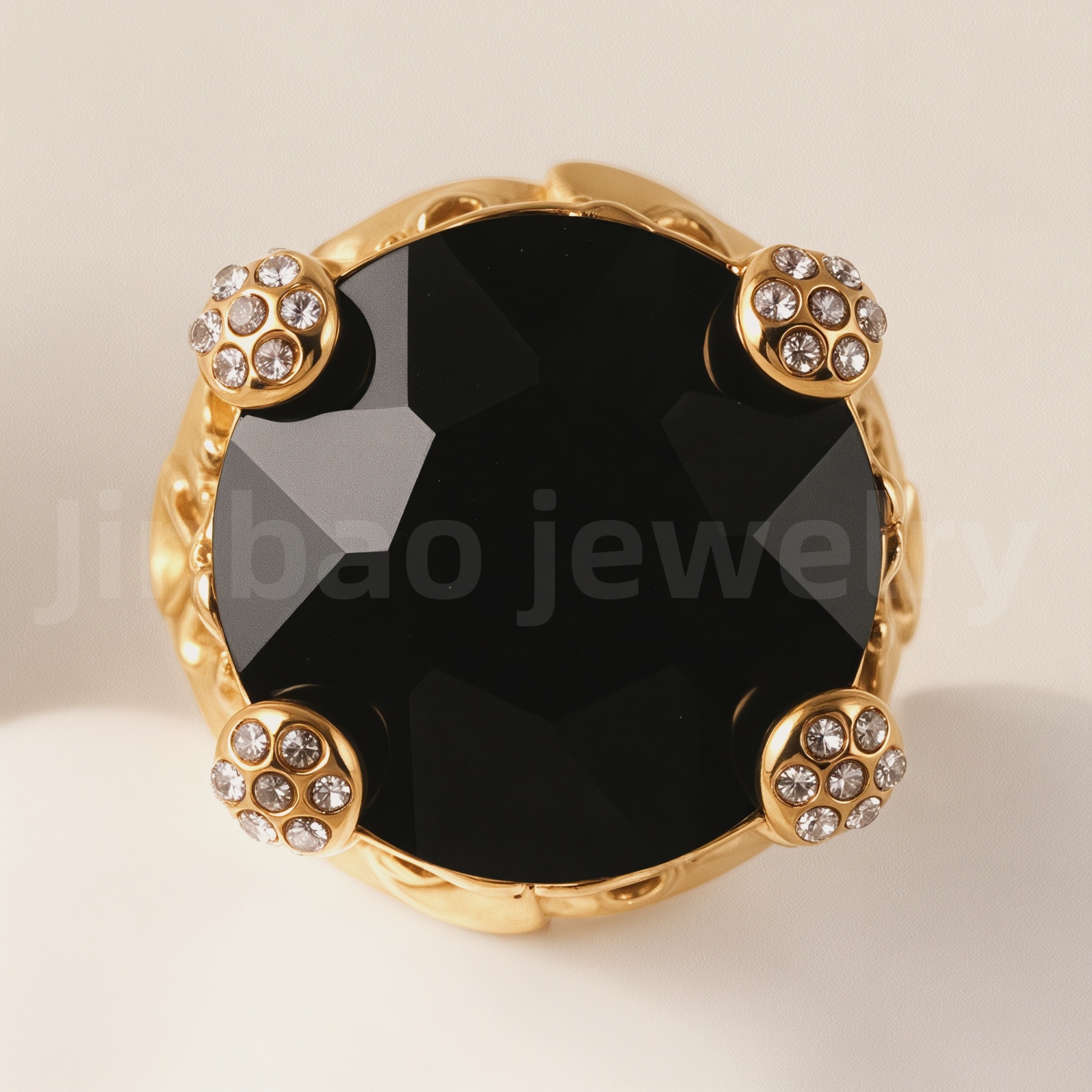 24K Gold-Plating Stainless Steel Luxury Red & Black Crystal Statement Women's Waterproof Ring丨K003078-JinBaoJewerly