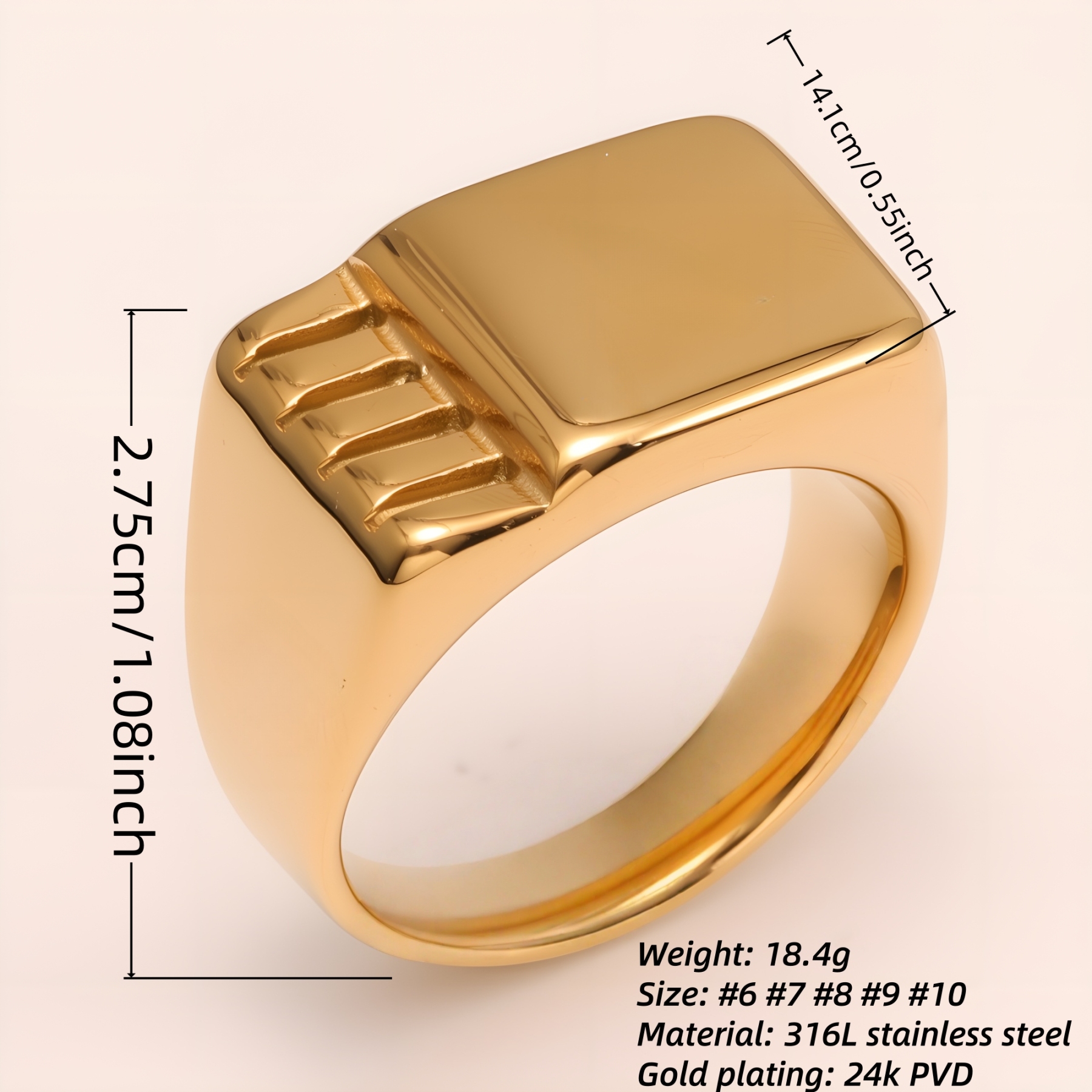 Ribbed Square Stainless Steel Ring - Trendy and Personalized Jewelry for Men | DZ1296J-JinBaoJewerly