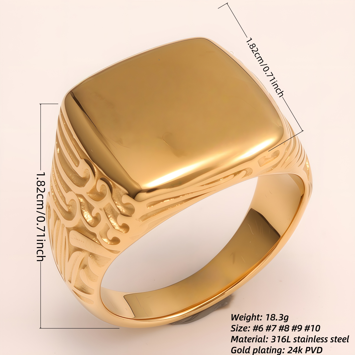 Exquisitely - patterned Square Gold Ring - Trendy and Personalized Jewelry for Men | G003123J-JinBaoJewerly