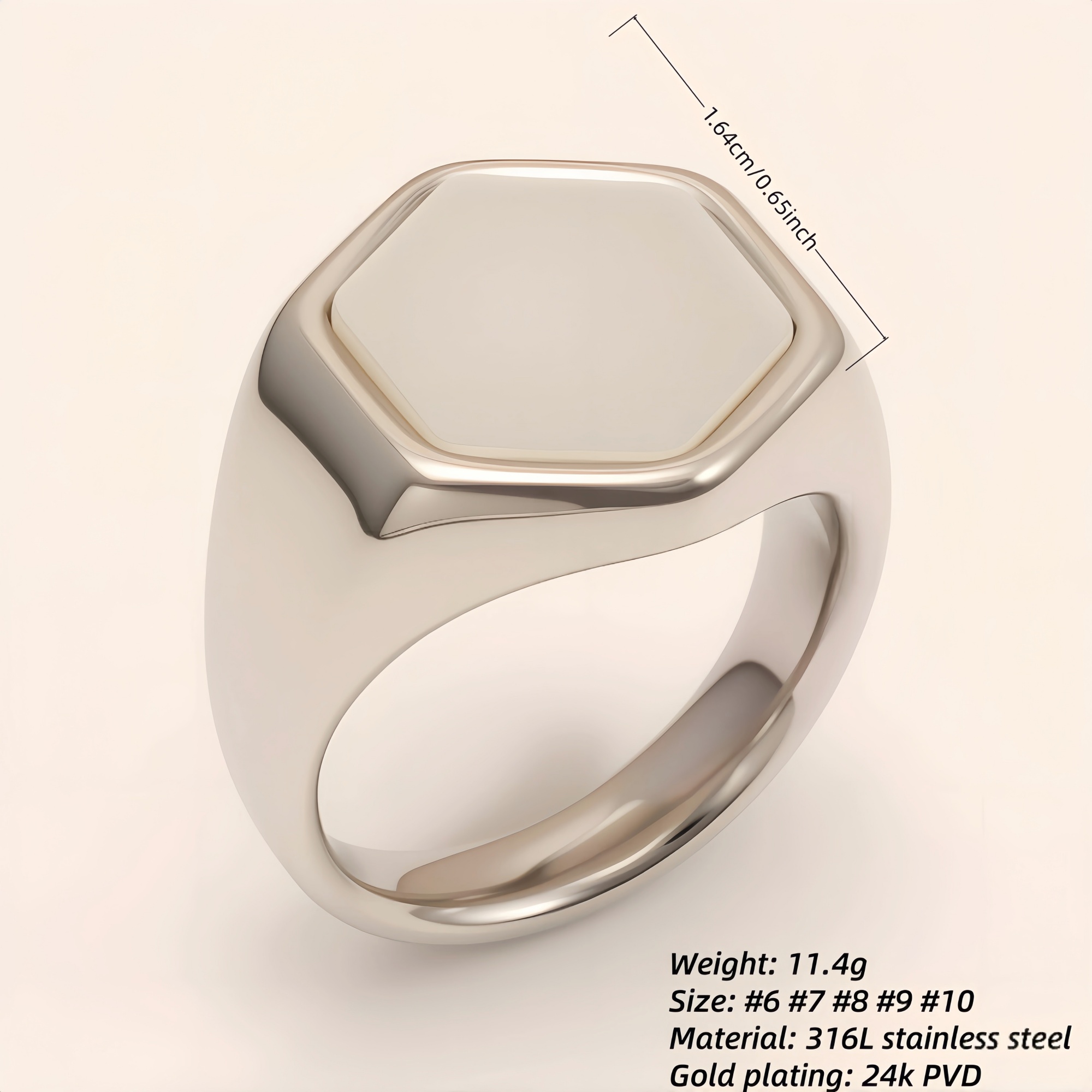 Minimalist Hexagon Stainless Steel Ring, Unisex Versatile Plain Band | A249JBK-JinBaoJewerly