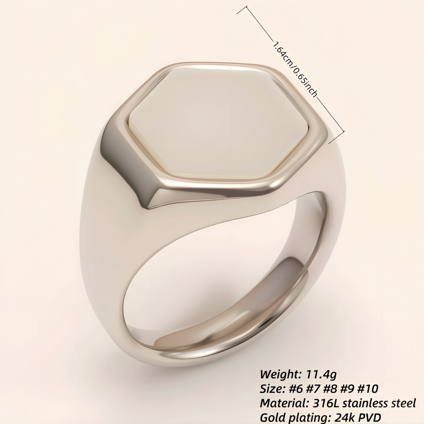 Minimalist Hexagon Stainless Steel Ring, Unisex Versatile Plain Band | A249JBK-JinBaoJewerly
