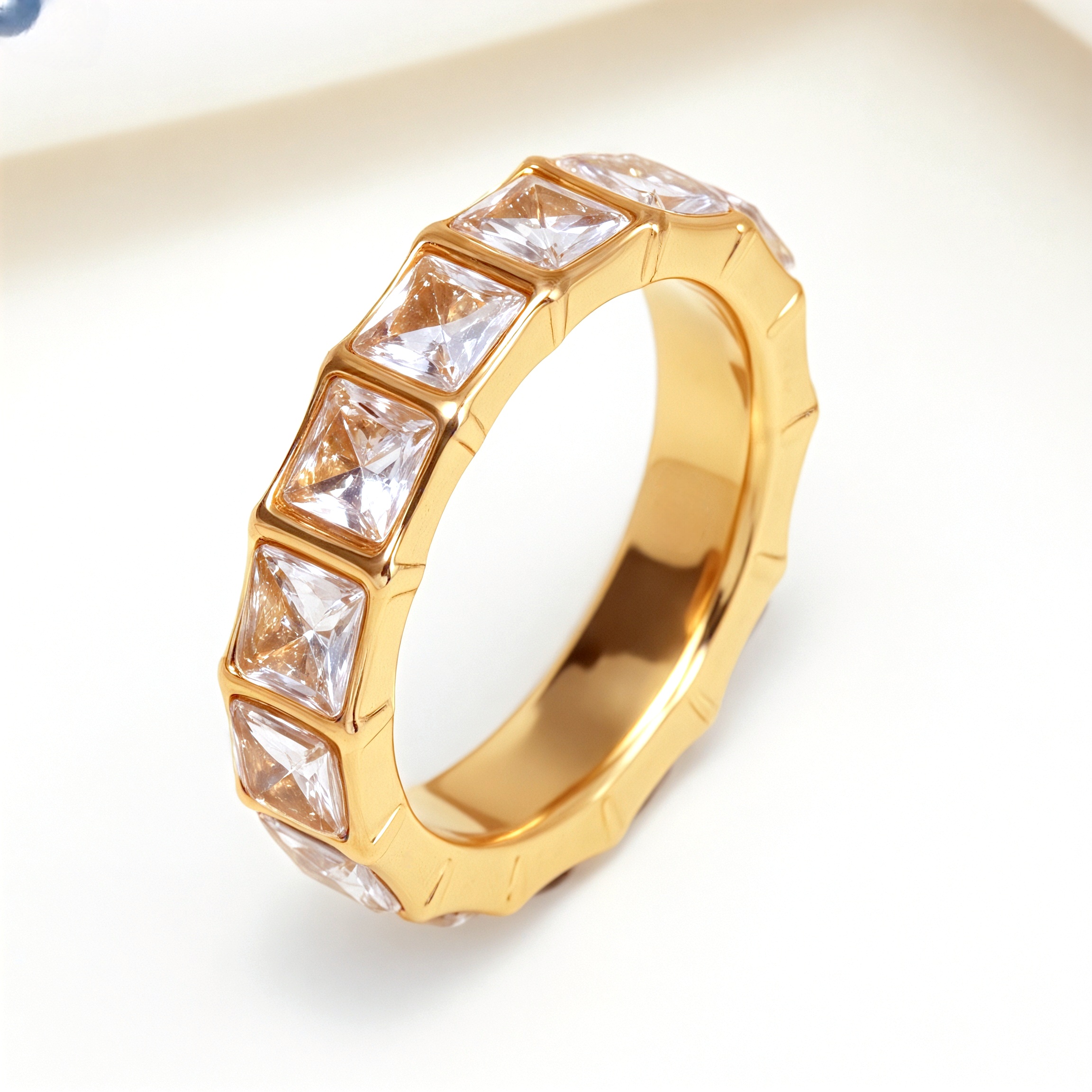 Gold - Inlaid Square Clear - Diamond Ring - Stylish and Luxurious Jewelry | N001999JB-JinBaoJewerly
