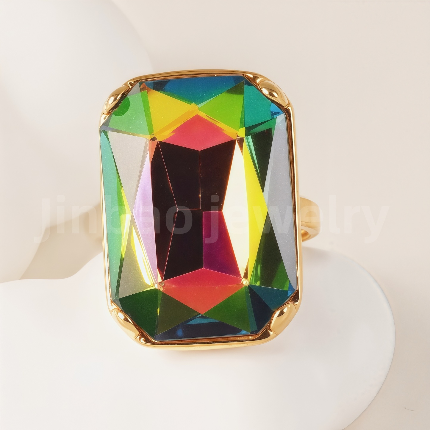 24-K Gold-Plated Stainless Steel Women's Waterproof Ring Set With Square Gems丨K002810-JinBaoJewerly