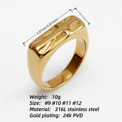 Gold Embossed Cross Ring, Stylish and Personalized Trendy Accessory | G003350-JinBaoJewerly