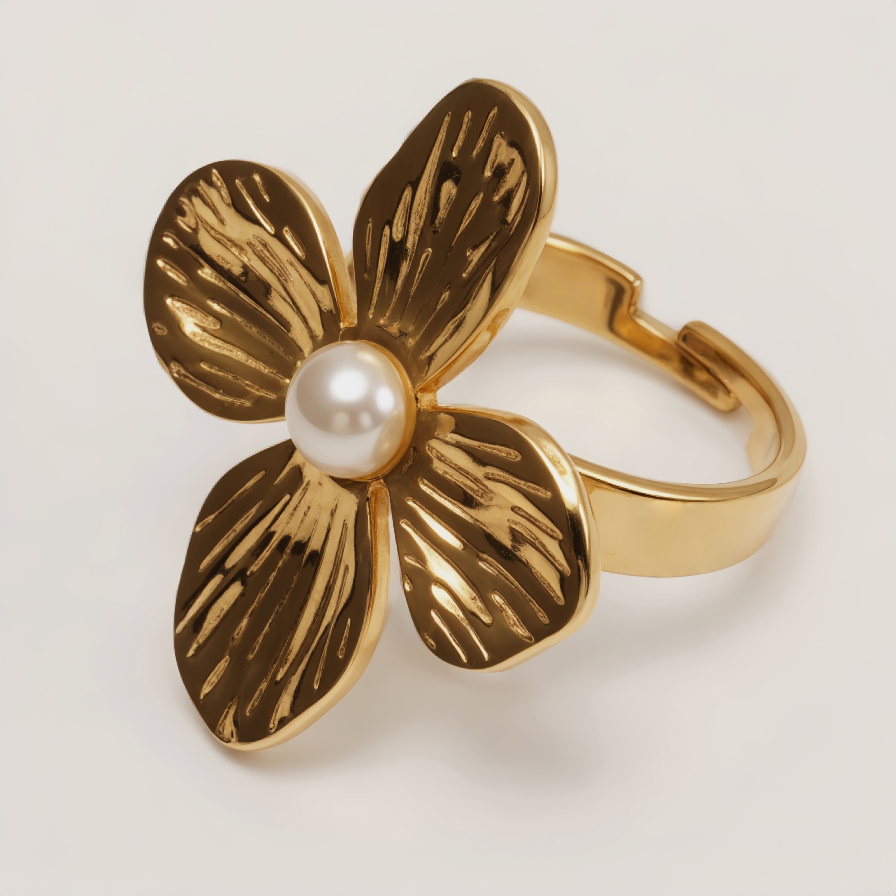 Gold Flower Pearl Ring, Sweet - style Fashion Band | G005475-JinBaoJewerly