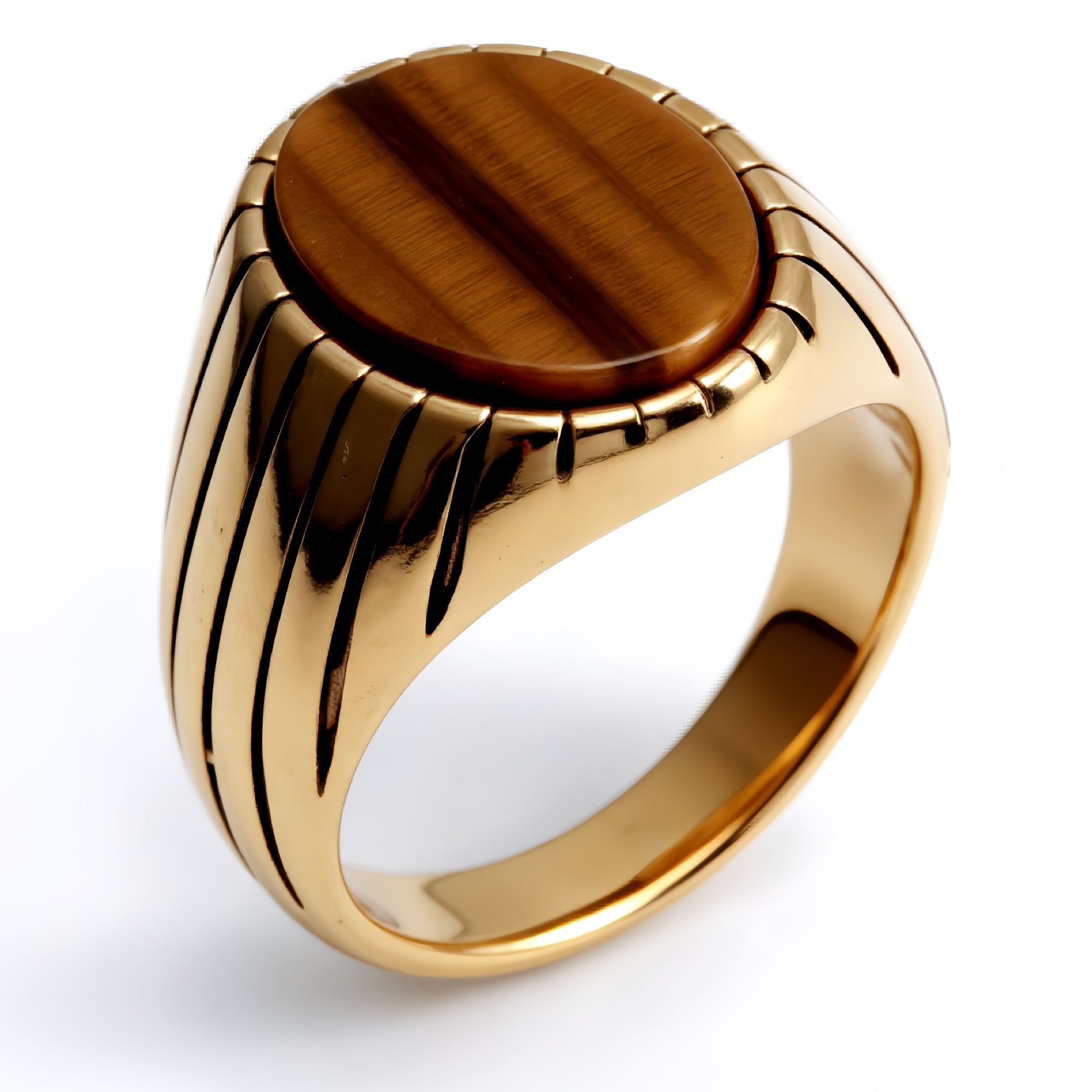 European and American Style Metal Striped Gemstone Ring - Trendy Men's Fashion Jewelry | K00168-JinBaoJewerly