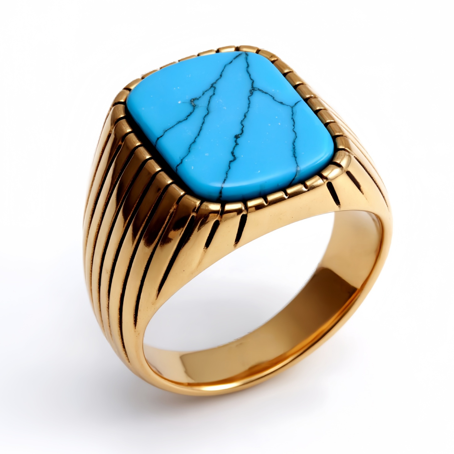 Striped Gold - set Square Gemstone Ring, a Choice of Personality and Fashion | K00165-JinBaoJewerly