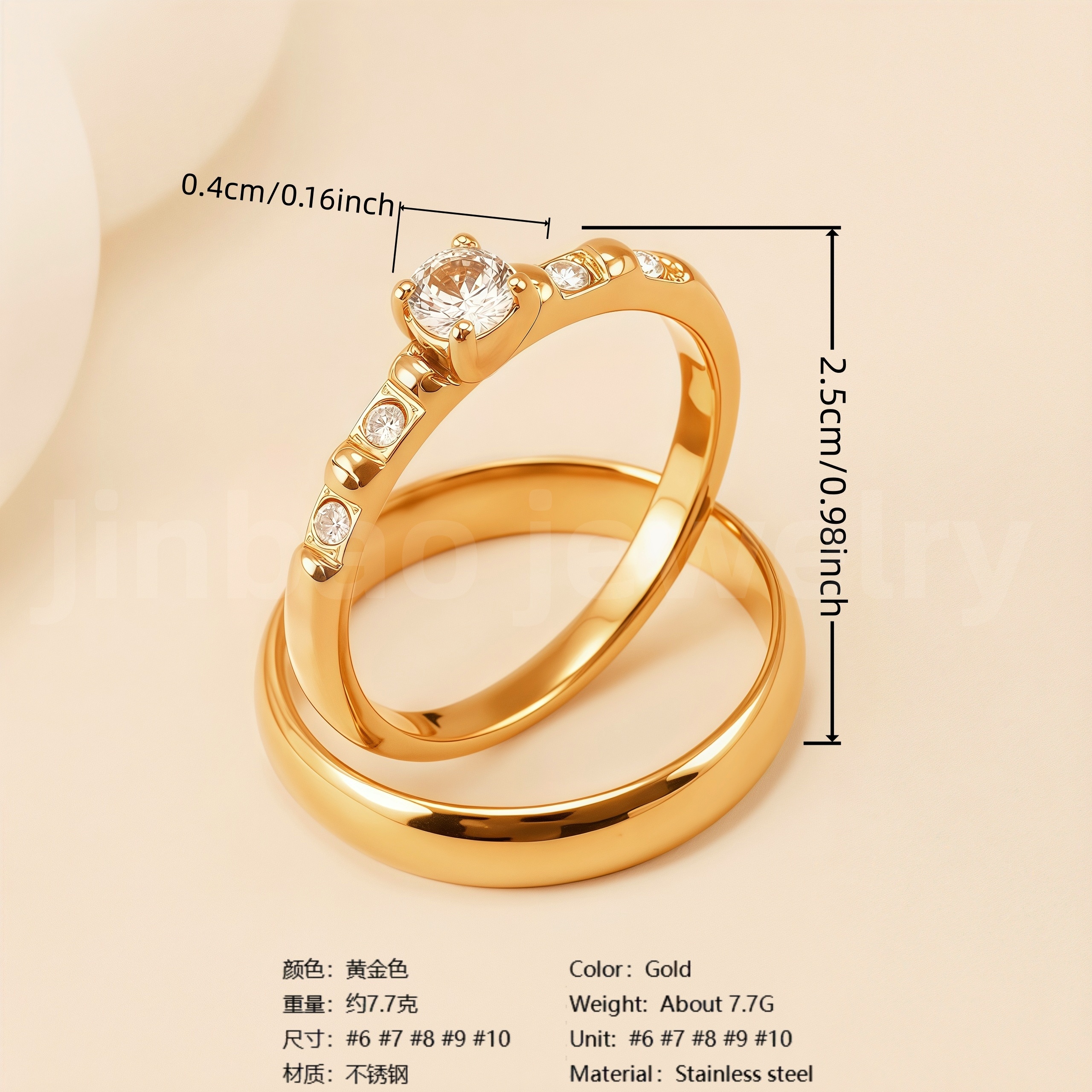 24K Gold PVD Stainless Steel Titanium Fashionable Multi-Color Gem Women's Ring-JinBaoJewerly