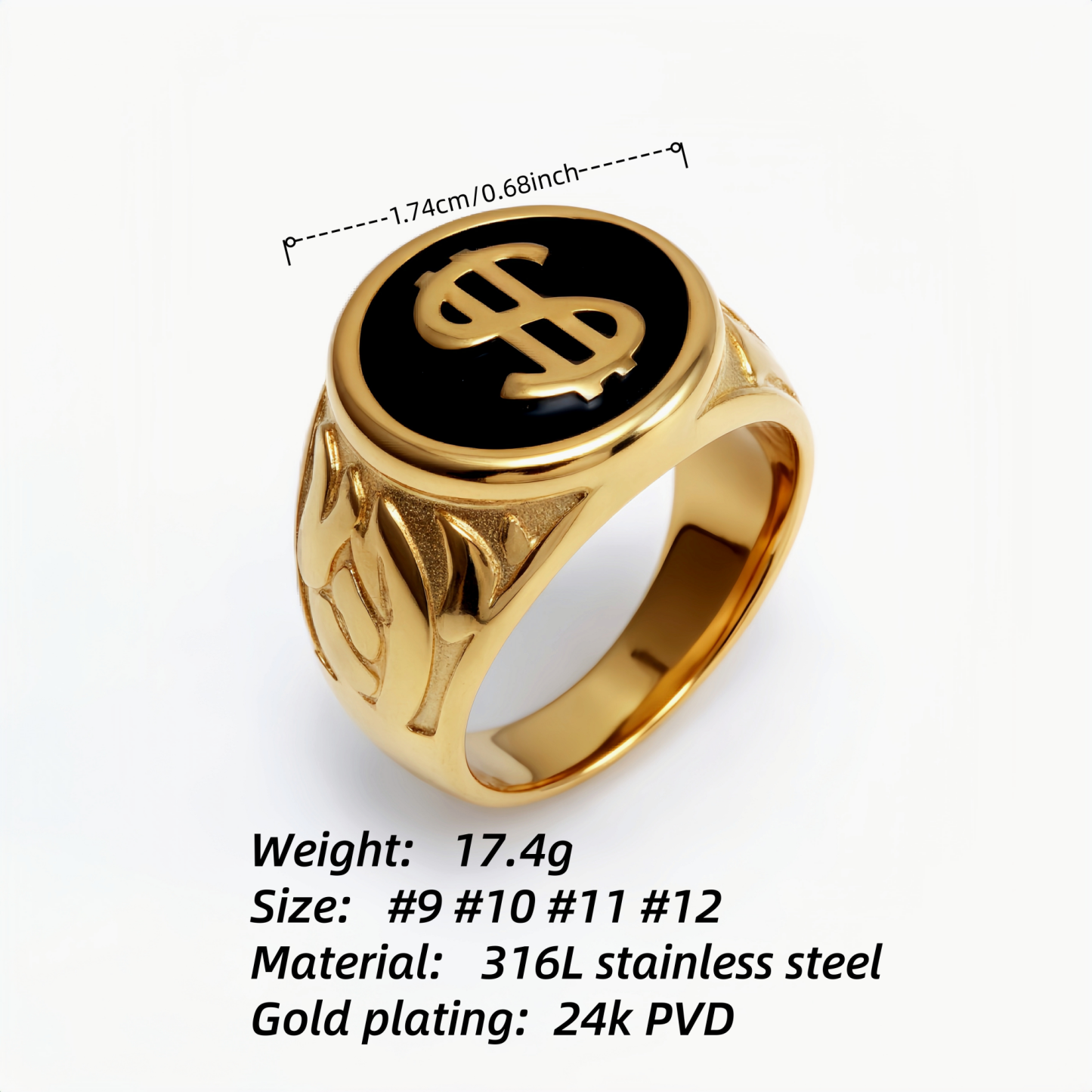 Dollar Sign Stainless Steel Ring - Edgy Streetwear for Men & Women  | DZ219-JinBaoJewerly