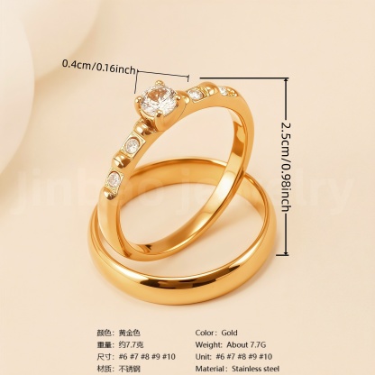 24K Gold-Plating Stainless Steel Luxury Crystal Wedding Waterproof Ring-JinBaoJewerly