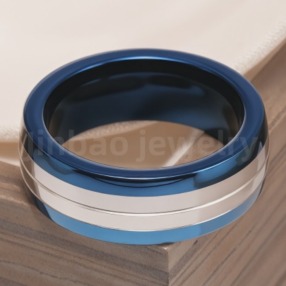 Stainless Steel Stylish Dual-tone Design Fashion Blue Men's Waterproof Ring-JinBaoJewerly