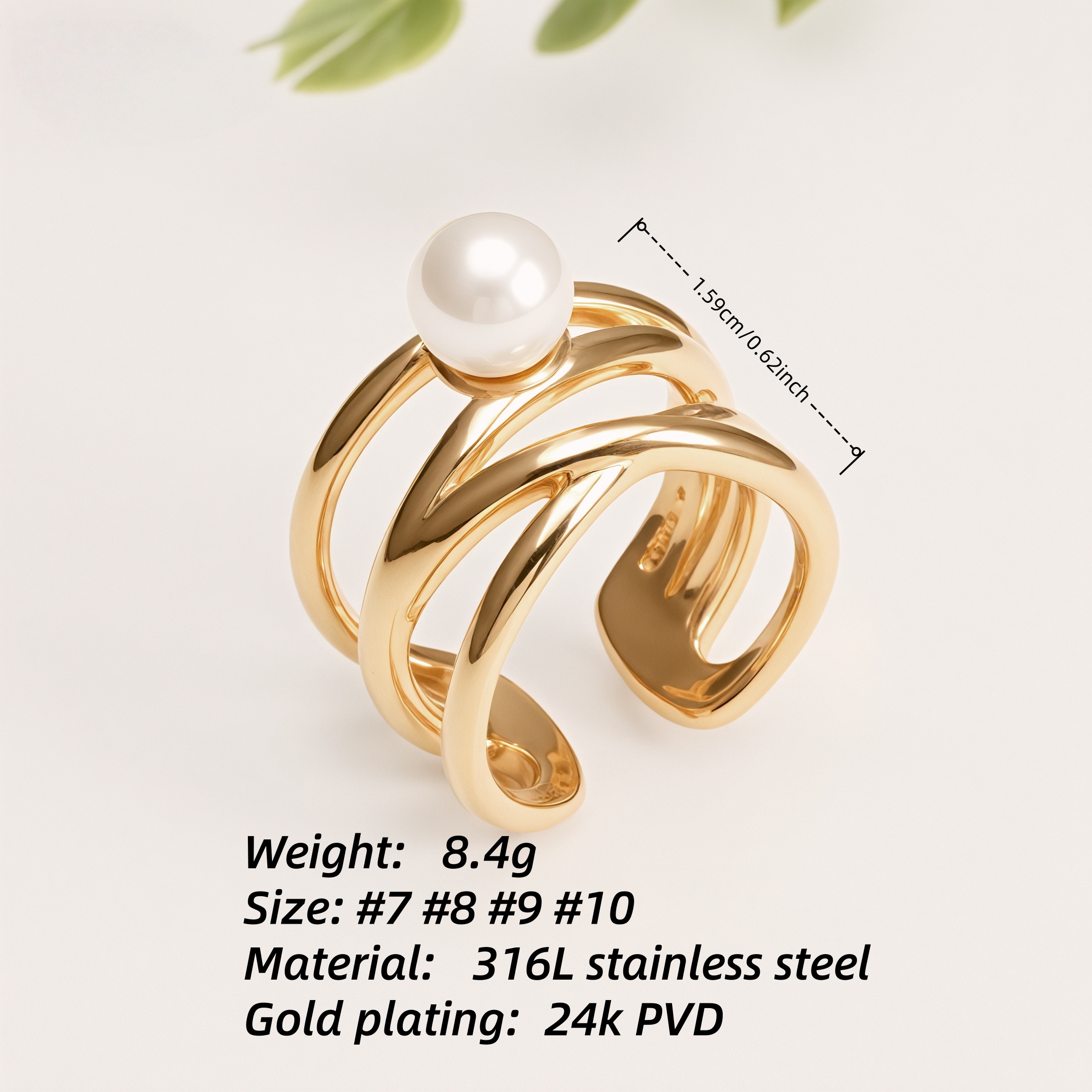 Metallic Texture Pearl Ring - Trendy and Versatile Unisex Accessory