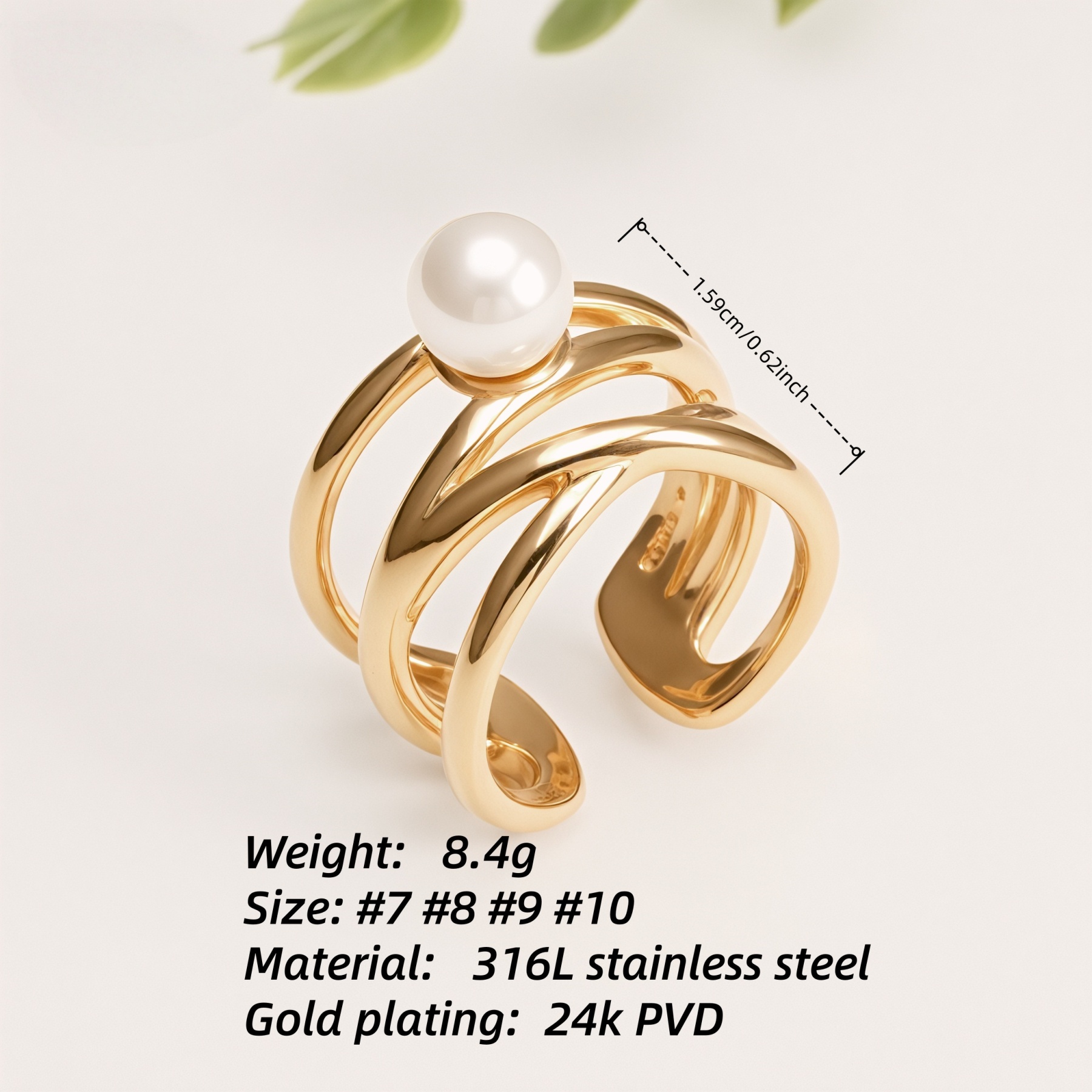 Metallic Texture Pearl Ring - Trendy and Versatile Unisex Accessory