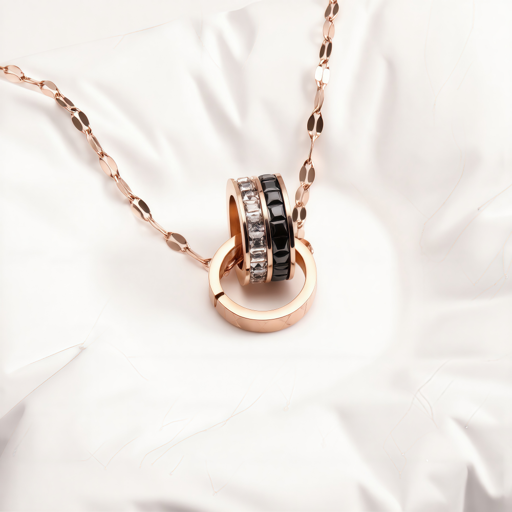 Rose Gold Interlocking Rings Pendant Necklace