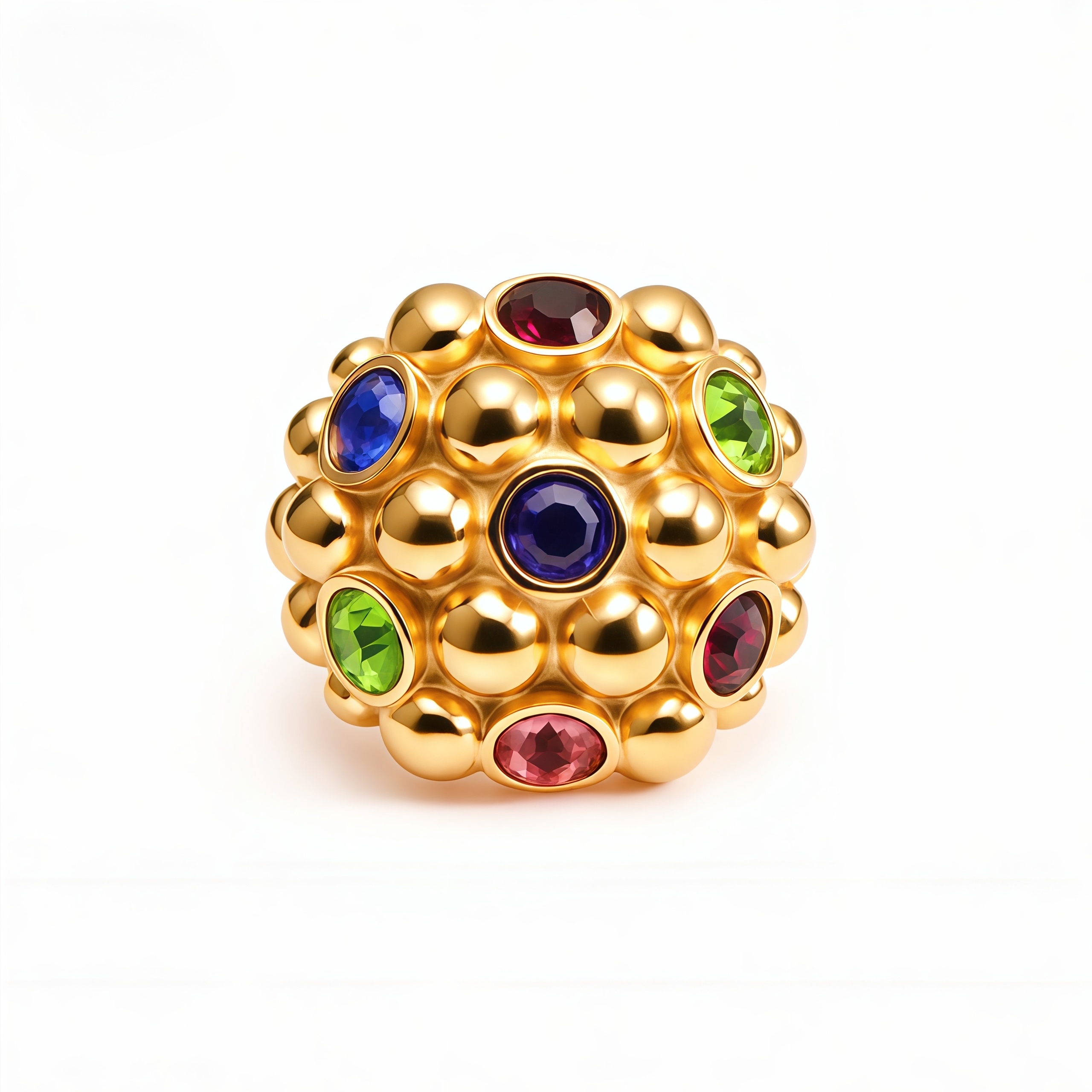 Gold - Plated Stainless Steel Bubble Design Statement Ring for Women with Multicolor Gemstones