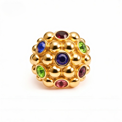 Gold - Plated Stainless Steel Bubble Design Statement Ring for Women with Multicolor Gemstones