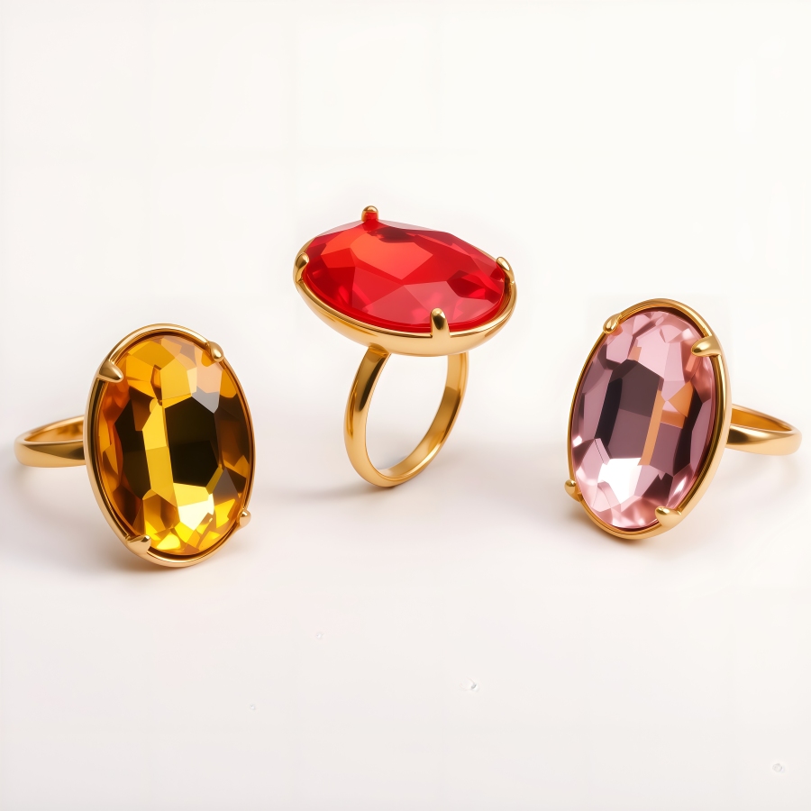 Gold Plated Stainless Steel Oval Citrine Gemstone Ring for Women | N001646