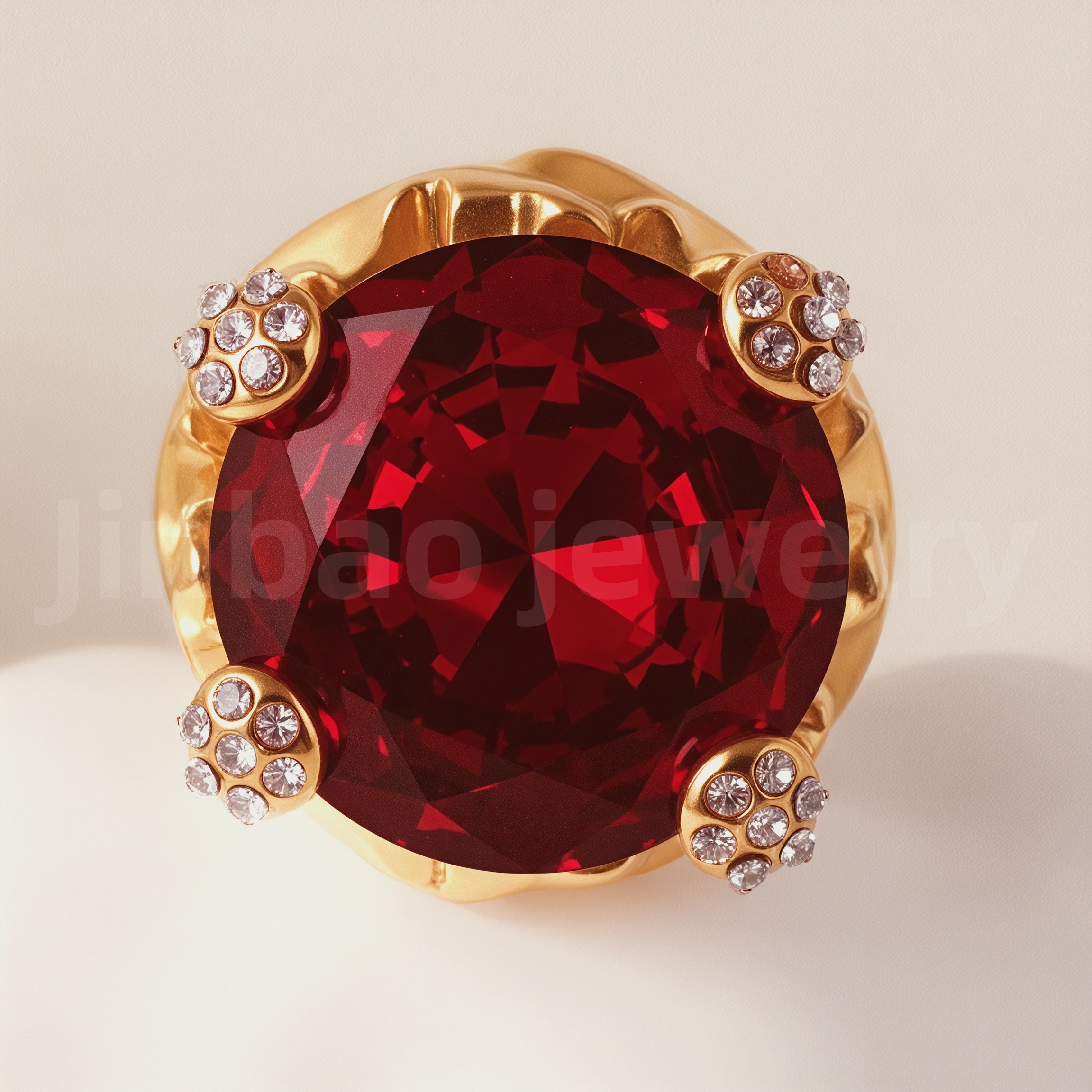 24K Gold-Plating Stainless Steel Luxury Red & Black Crystal Statement Women's Waterproof Ring丨K003078-JinBaoJewerly