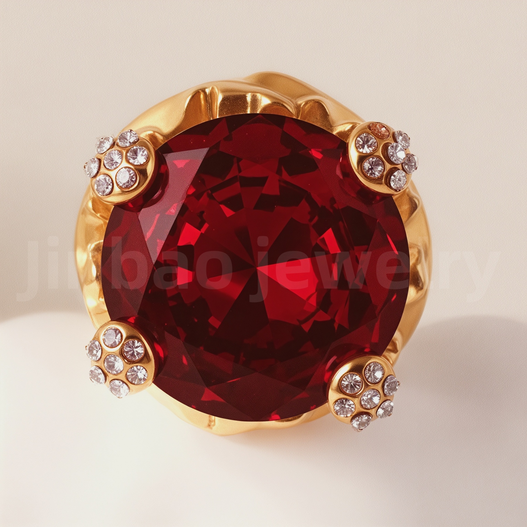 24K Gold-Plating Stainless Steel Luxury Red & Black Crystal Statement Women's Waterproof Ring丨K003078-JinBaoJewerly