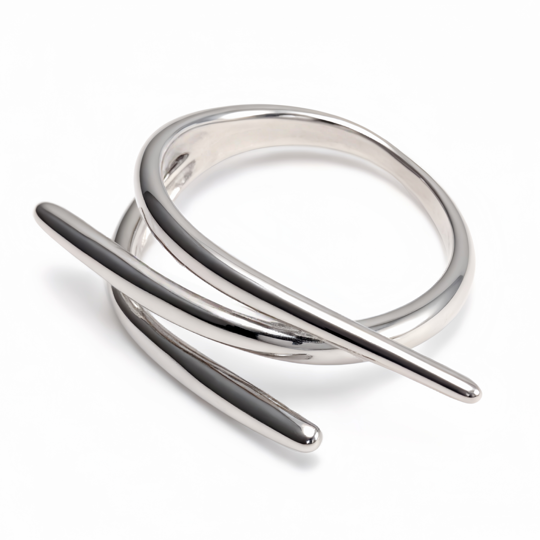 Gold - Silver Bicolor Crossed Streamline Ring, Stylish and Personalized Trendy Band | G004949-JinBaoJewerly