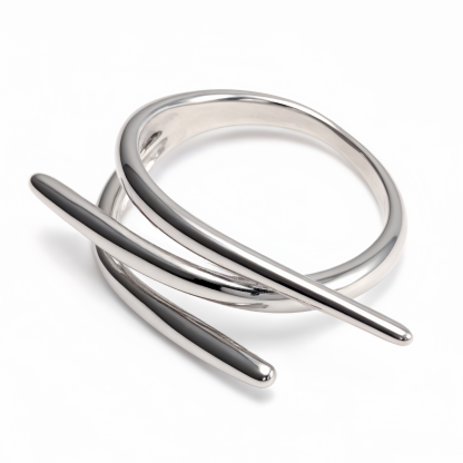 Gold - Silver Bicolor Crossed Streamline Ring, Stylish and Personalized Trendy Band | G004949-JinBaoJewerly