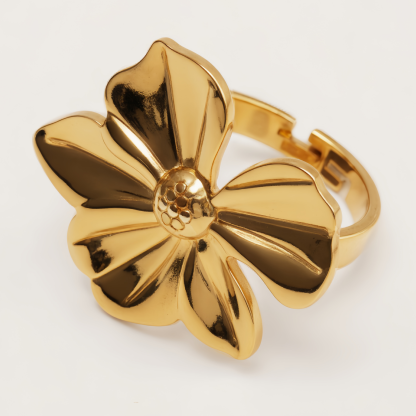 Gold Petal & Stamen Ring, Sweet - style Fashion Band | G006220-JinBaoJewerly