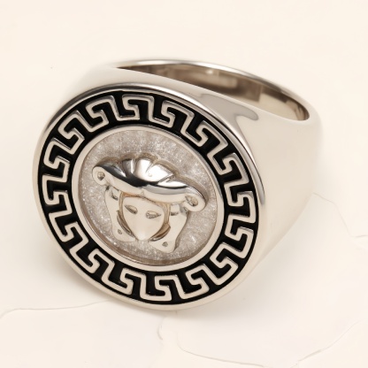 Geometric - bordered Lion - head Stainless Steel Ring - Personalized Jewelry for Men | DZ251-JinBaoJewerly