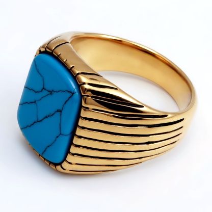 Striped Gold - set Square Gemstone Ring, a Choice of Personality and Fashion | K00165-JinBaoJewerly