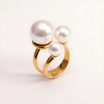 Gold Stainless Steel Multi - Pearl - Elegant Adjustable Open Ring for Fashion Women
