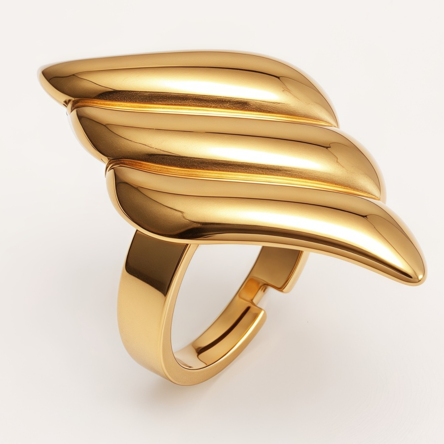 Gold Stainless Steel Women's Multi-Layered Wave Open Statement Ring | G005240