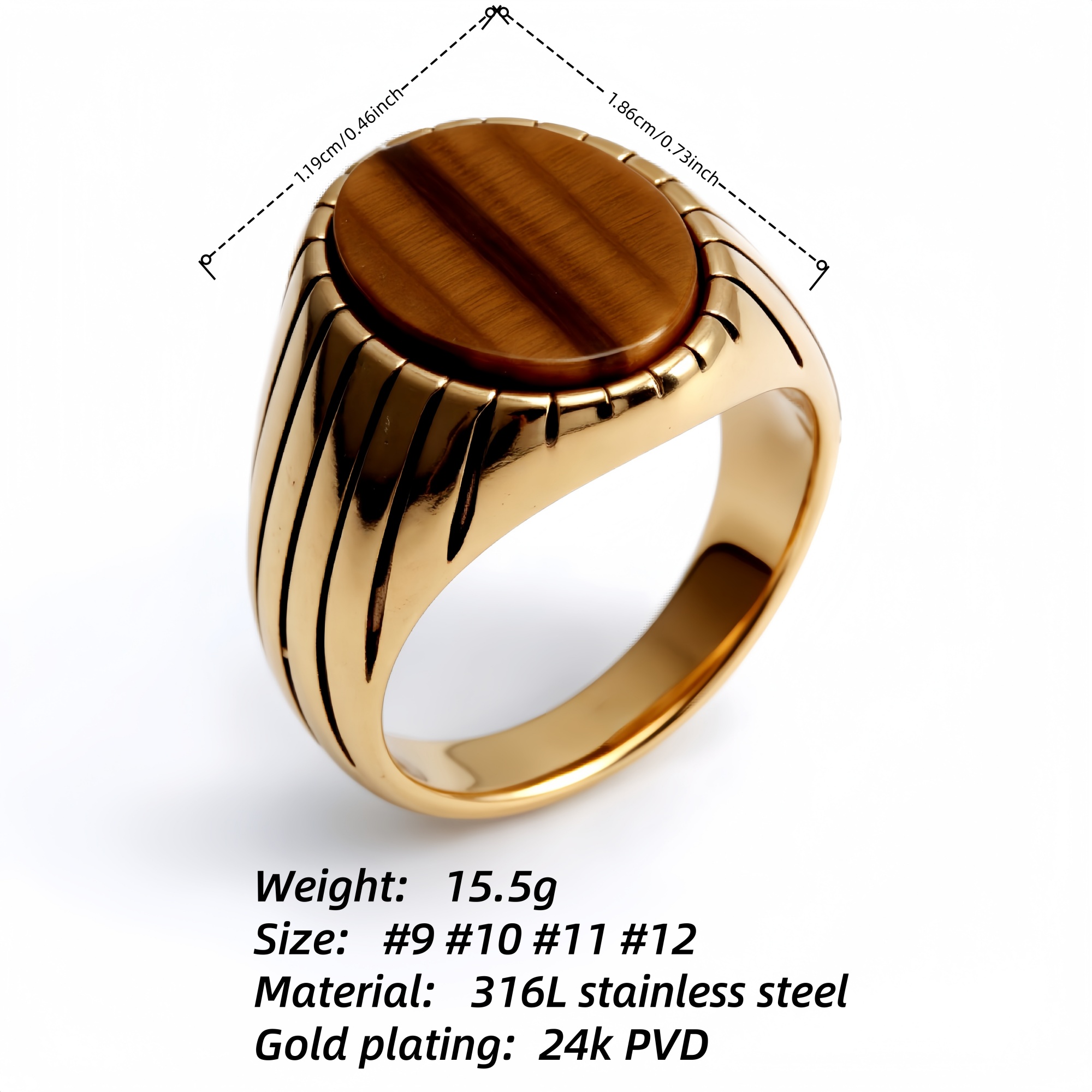 European and American Style Metal Striped Gemstone Ring - Trendy Men's Fashion Jewelry | K00168-JinBaoJewerly