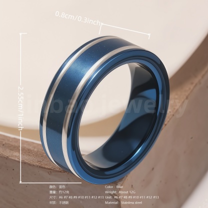 Stainless Steel Stylish Dual-tone Design Fashion Blue Men's Waterproof Ring-JinBaoJewerly