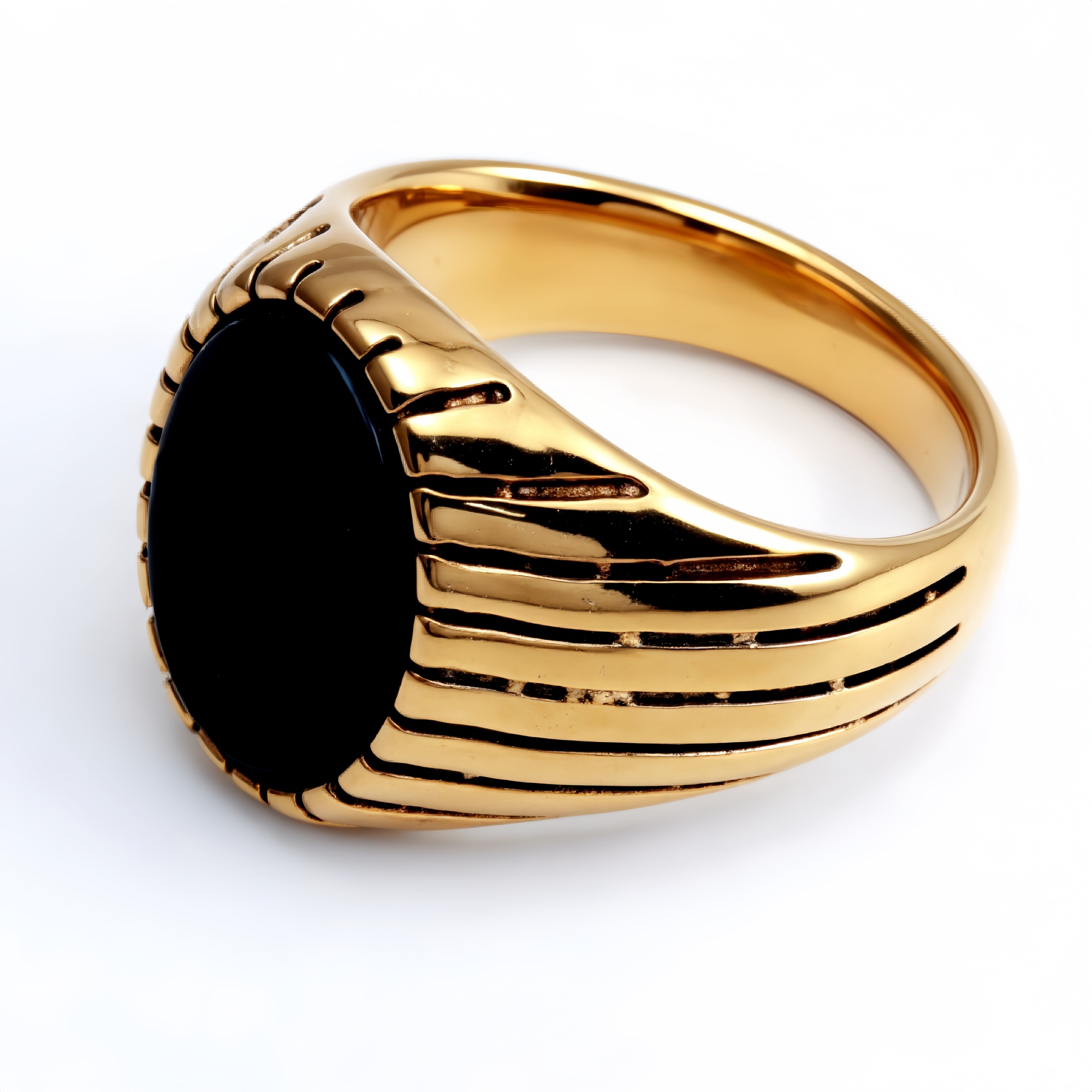 European and American Style Metal Striped Gemstone Ring - Trendy Men's Fashion Jewelry | K00168-JinBaoJewerly