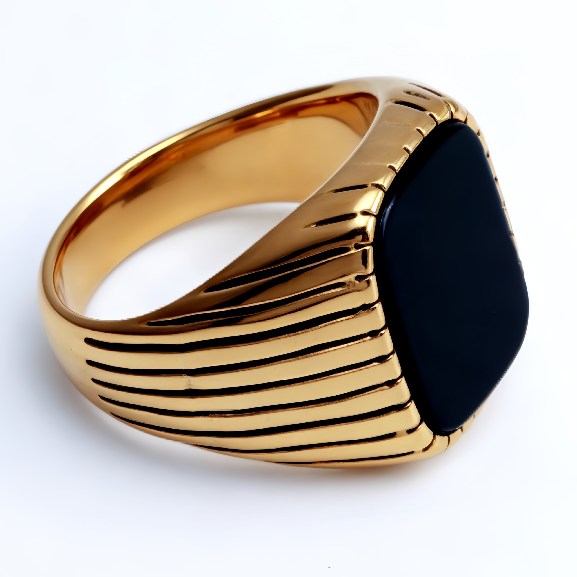 Striped Gold - set Square Gemstone Ring, a Choice of Personality and Fashion | K00165-JinBaoJewerly