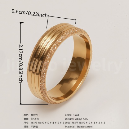 Stylish 24K Gold-Plating Stainless Steel Unisex 6MM Band-JinBaoJewerly