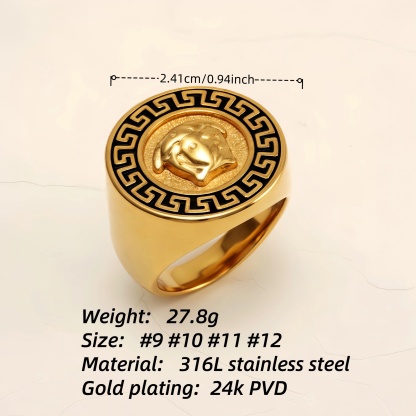 Geometric - bordered Lion - head Stainless Steel Ring - Personalized Jewelry for Men | DZ251-JinBaoJewerly