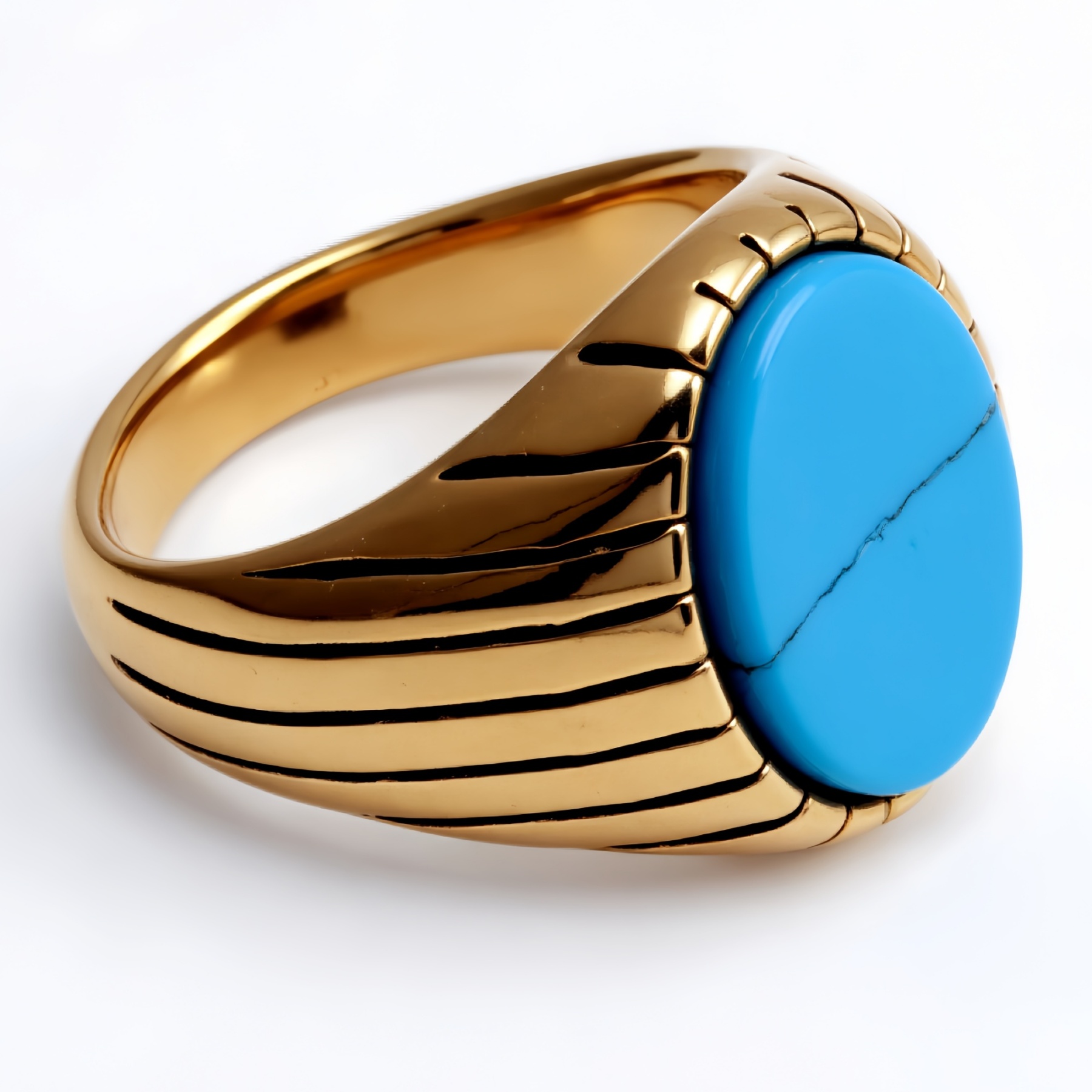 European and American Style Metal Striped Gemstone Ring - Trendy Men's Fashion Jewelry | K00168-JinBaoJewerly