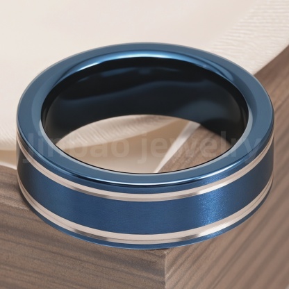 Stainless Steel Stylish Dual-tone Design Fashion Blue Men's Waterproof Ring-JinBaoJewerly