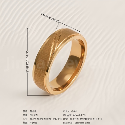 Stylish 24K Gold-Plating Stainless Steel Unisex 6MM Band-JinBaoJewerly