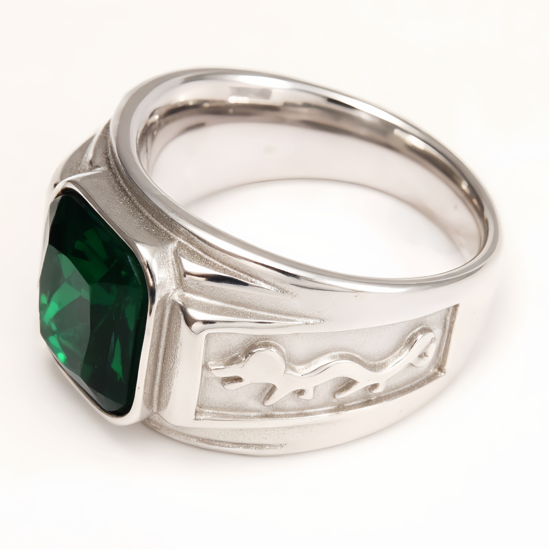 Silver - Carved Square Color - Gem Ring - Retro and Trendy Jewelry | BL135GH-JinBaoJewerly