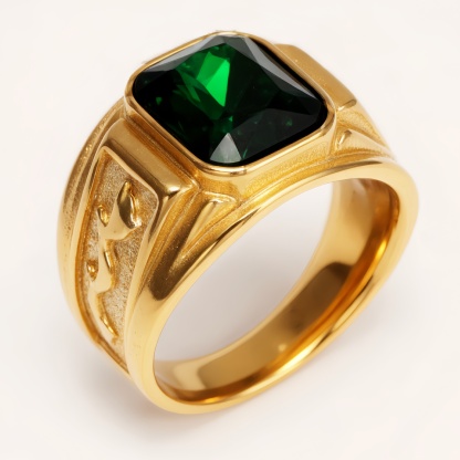 Gold - Carved Square Color - Gem Ring - Retro and Trendy Jewelry | BL135JHB--JinBaoJewerly