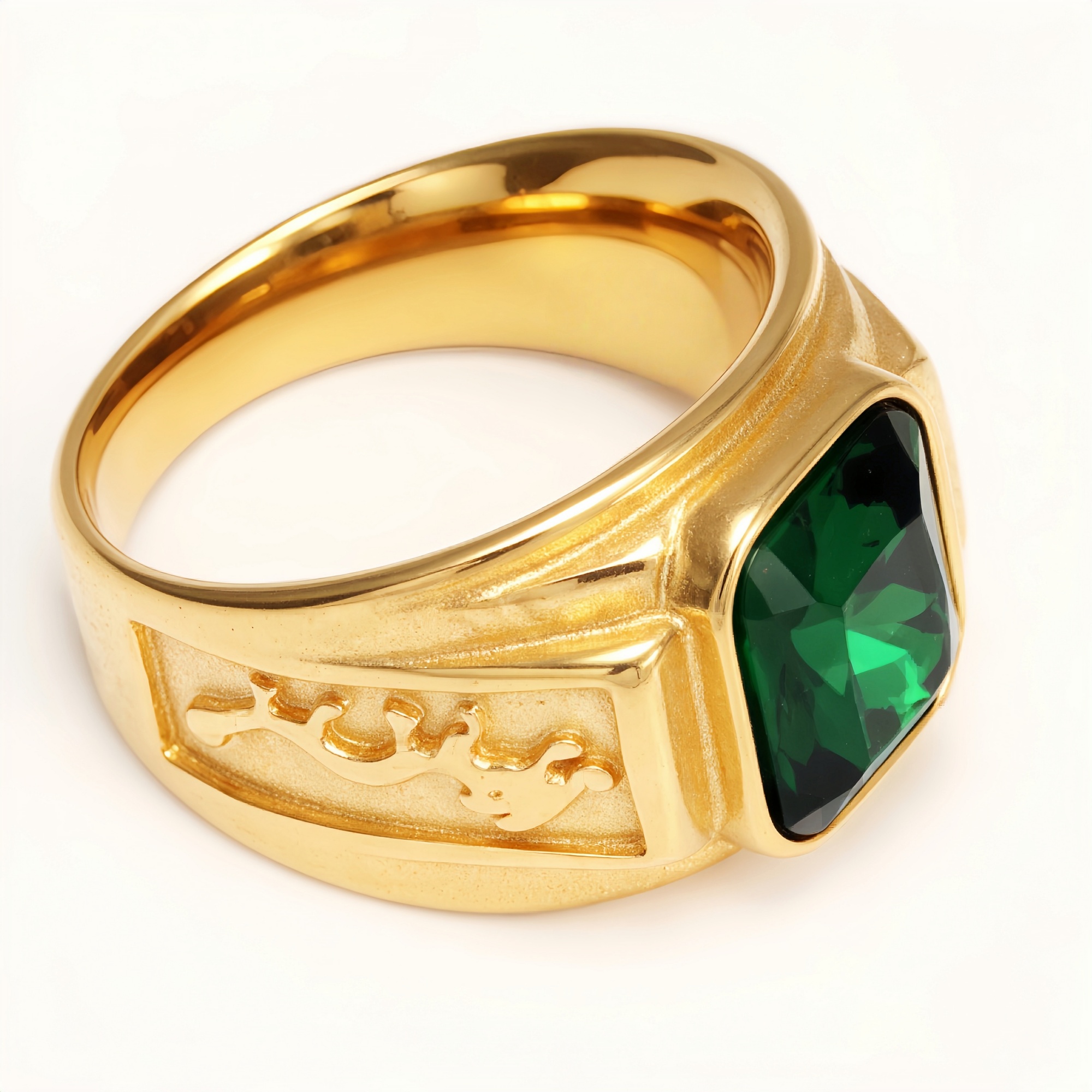 Gold - Carved Square Color - Gem Ring - Retro and Trendy Jewelry | BL135JHB--JinBaoJewerly