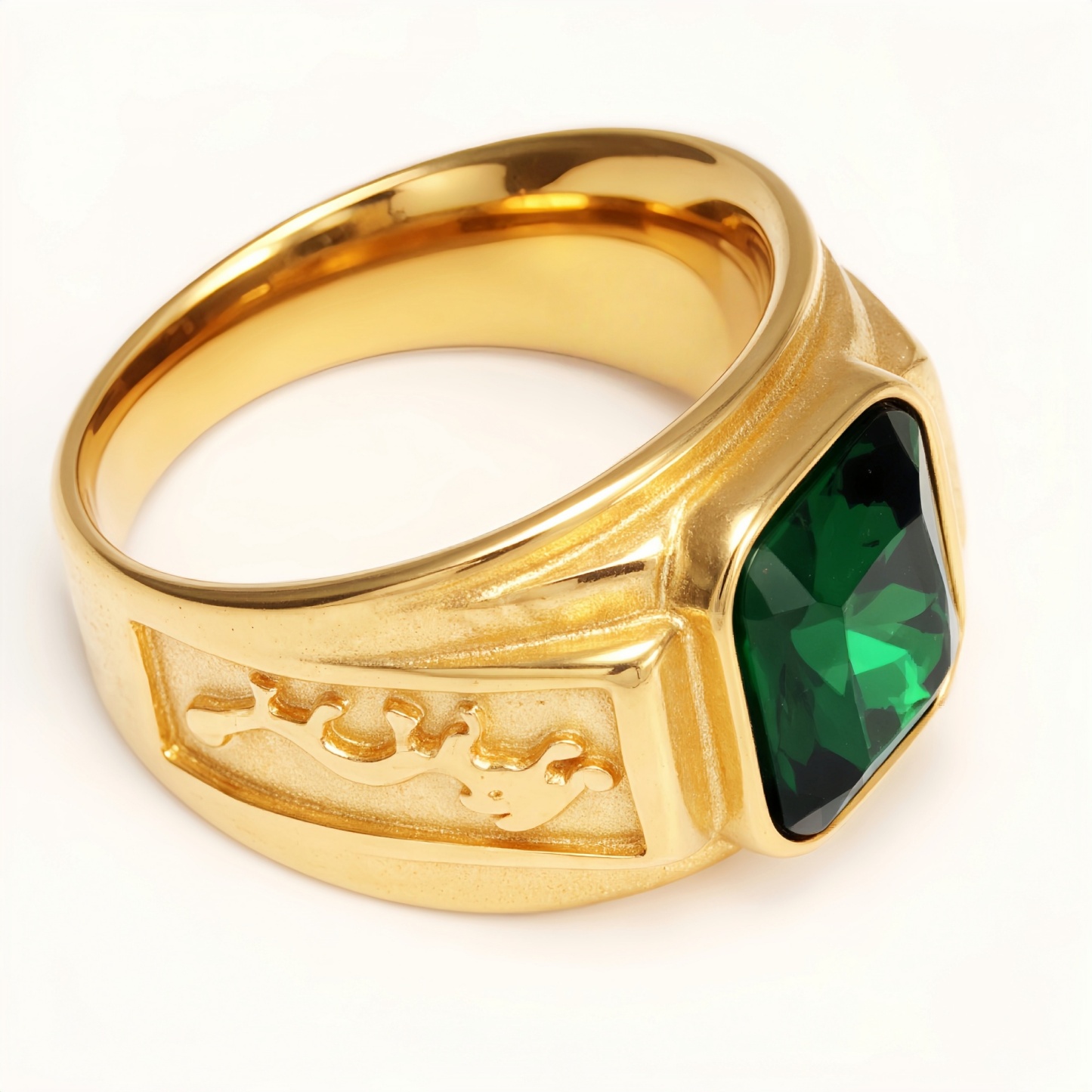 Gold - Carved Square Color - Gem Ring - Retro and Trendy Jewelry | BL135JHB--JinBaoJewerly