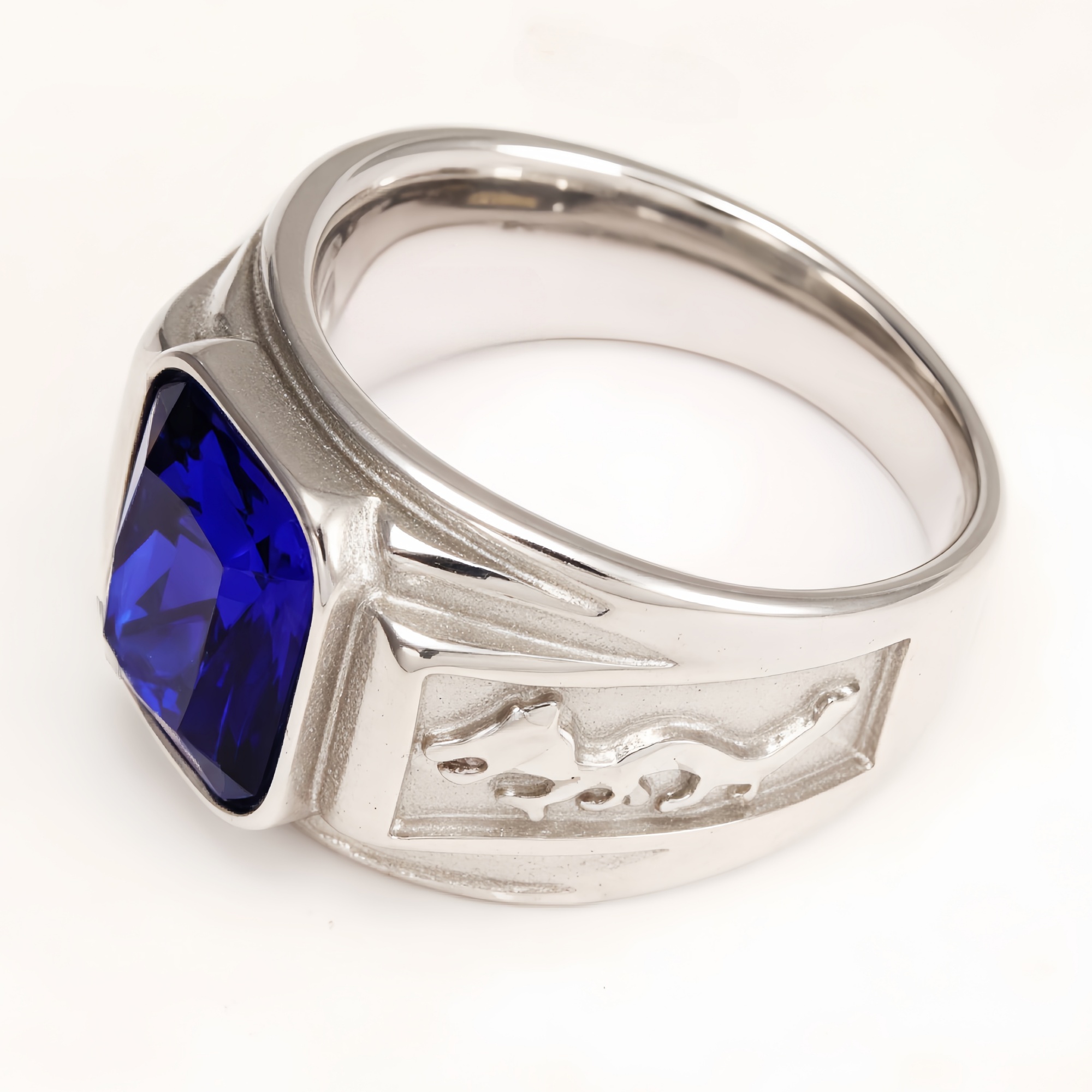 Silver - Carved Square Color - Gem Ring - Retro and Trendy Jewelry | BL135GH-JinBaoJewerly