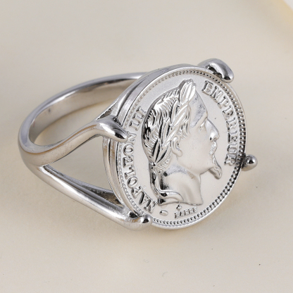 Napoleon Iii Coin Inlaid Commemorative Men's Stainless Steel Ring| G005063-JinBaoJewerly