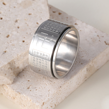 China Buddhist Heart Sutra Rotatable Stainless Steel Universal Ring For Men And Women丨F-1-154-JinBaoJewerly