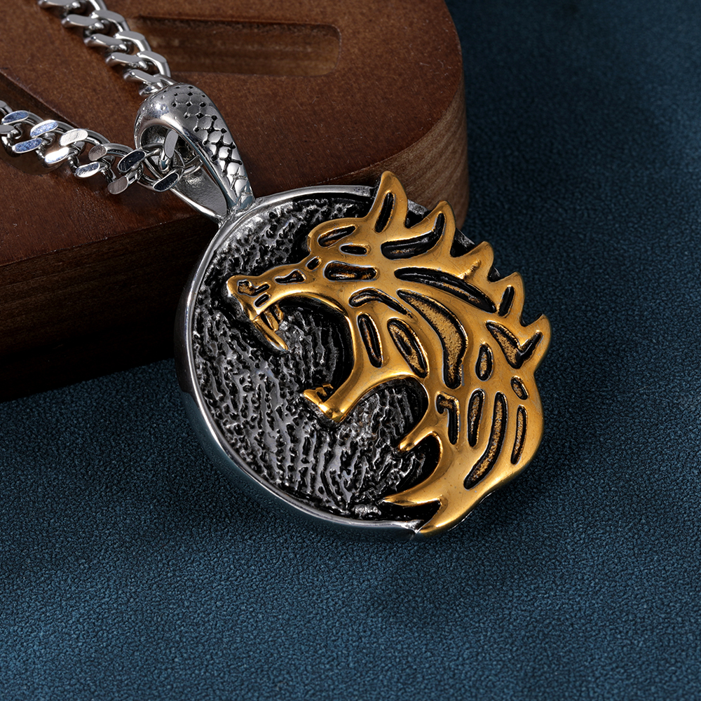 Vintage Wolf Stainless Steel Tag Necklace丨DP-190-JinBaoJewerly